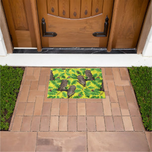 Owls in the Forest on lemon yellow Doormat