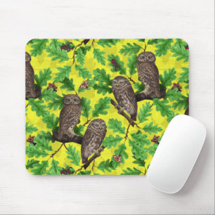 Owls in the Forest on lemon yellow Mouse Mat