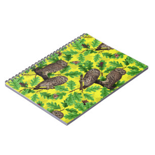 Owls in the Forest on lemon yellow Notebook