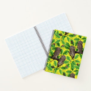 Owls in the Forest on lemon yellow Notebook