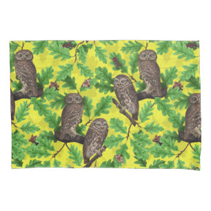 Owls in the Forest on lemon yellow Pillowcase