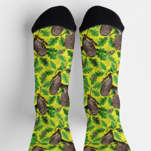Owls in the Forest on lemon yellow Socks