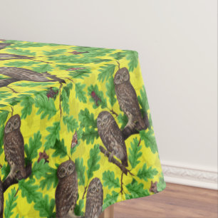 Owls in the Forest on lemon yellow Tablecloth