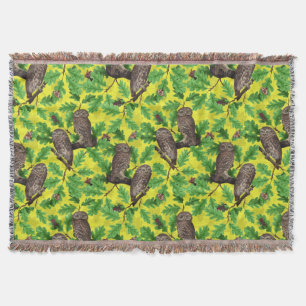 Owls in the Forest on lemon yellow Throw Blanket