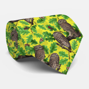 Owls in the Forest on lemon yellow Tie