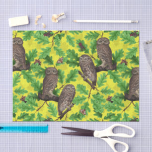 Owls in the Forest on lemon yellow Tissue Paper