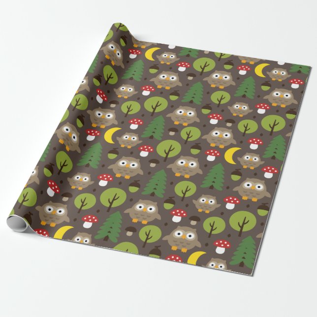 Owls In The Forest Wrapping Paper (Unrolled)