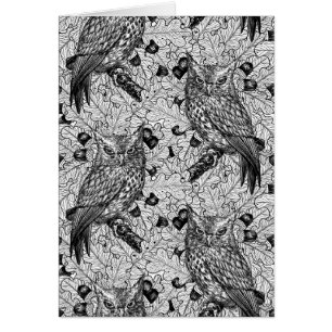 Owls in the oak tree, black and white