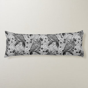 Owls in the oak tree, black and white body cushion