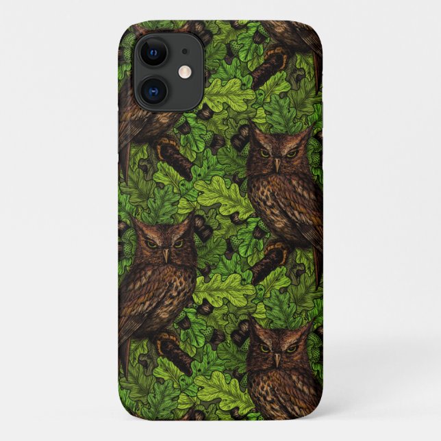 Owls in the oak tree, green and brown Case-Mate iPhone case (Back)