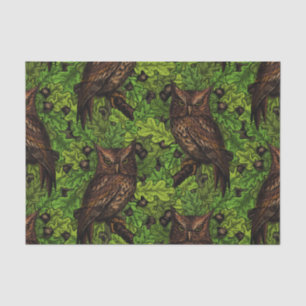 Owls in the oak tree, green and brown tissue paper