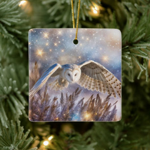 Owls in the Snow Magical Christmas Ceramic Ornament