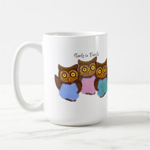 Owls In Towels Cute Cartoon Joyful Birds Coffee Mug