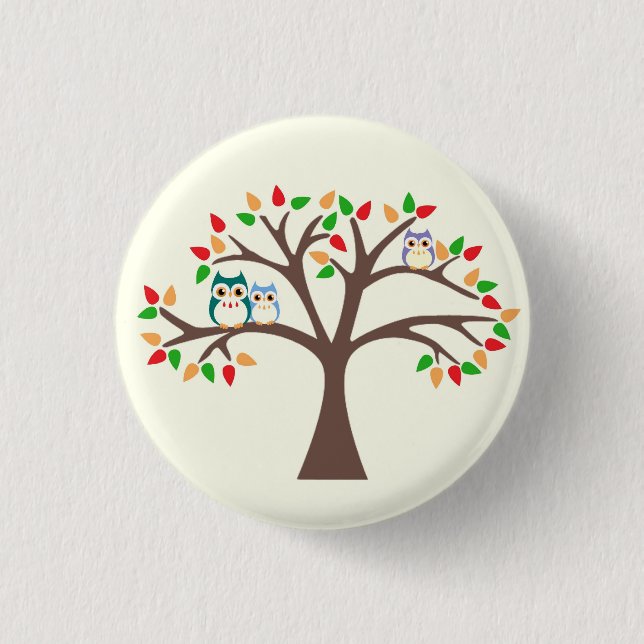 Owls in Tree 3 Cm Round Badge (Front)