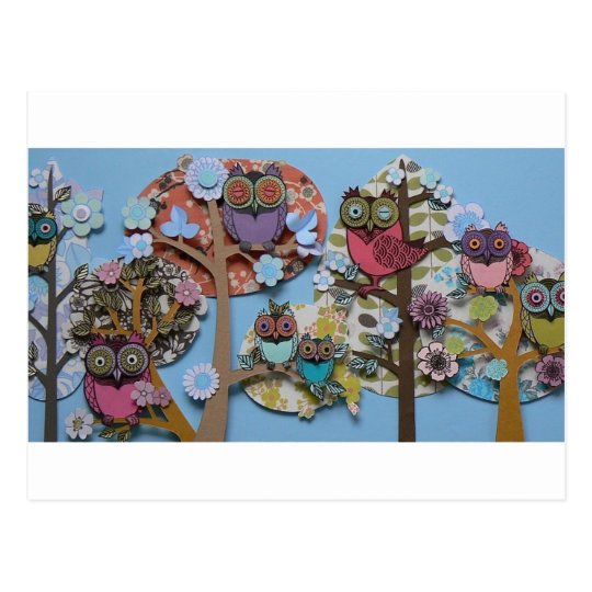 owls in trees postcard