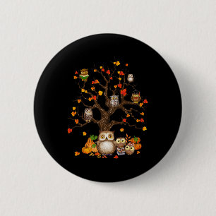 Owls Leaves Tree Fall Autumn Pumpkin Halloween Owl 6 Cm Round Badge