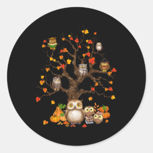 Owls Leaves Tree Fall Autumn Pumpkin Halloween Owl Classic Round Sticker