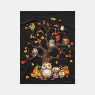 Owls Leaves Tree Fall Autumn Pumpkin Halloween Owl Fleece Blanket