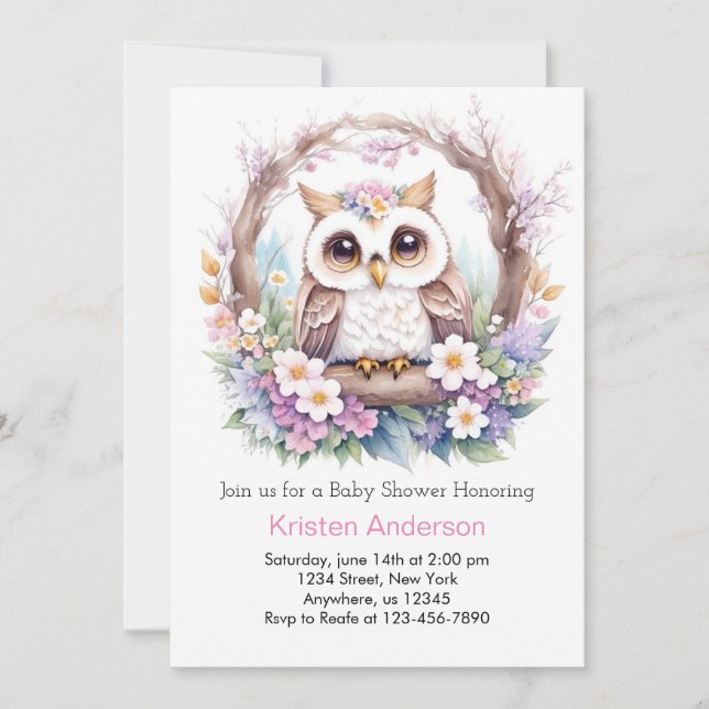 Owl's Nest of Joy: Girl Baby Shower Invitation (Front)