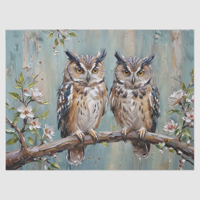 Owls on a Branch Tissue Paper (Front)