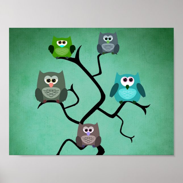 Owls on Branches Poster (Front)