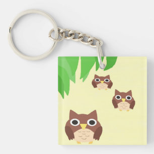 owls painting art key ring