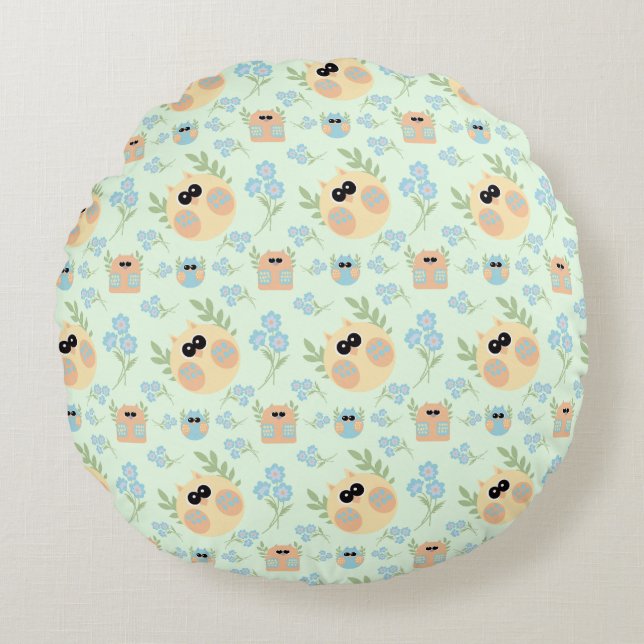 owls pattern round cushion (Front)