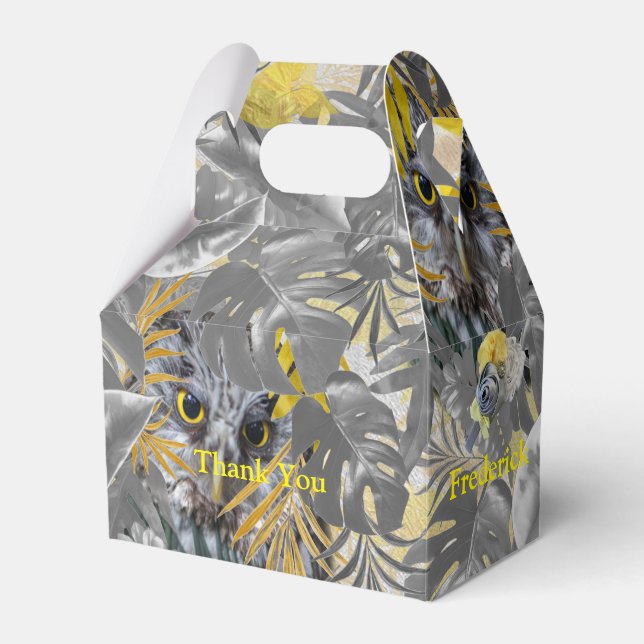 Owls - Plant leaves in Grey /Yellow 2021 colours Favour Box (Front Side)