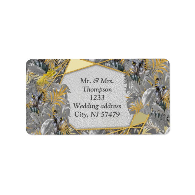 Owls - Plant leaves in Grey /Yellow 2021 colours Label (Front)