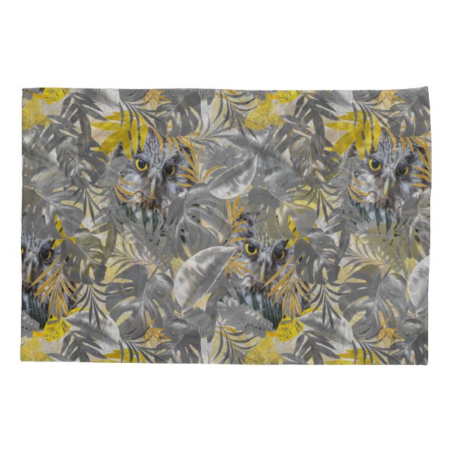 Owls - Plant leaves in Grey /Yellow 2021 colours Pillowcase (Back)