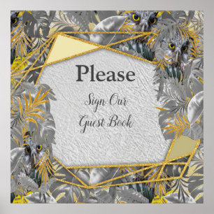 Owls - Plant leaves in Grey /Yellow 2021 colours Poster