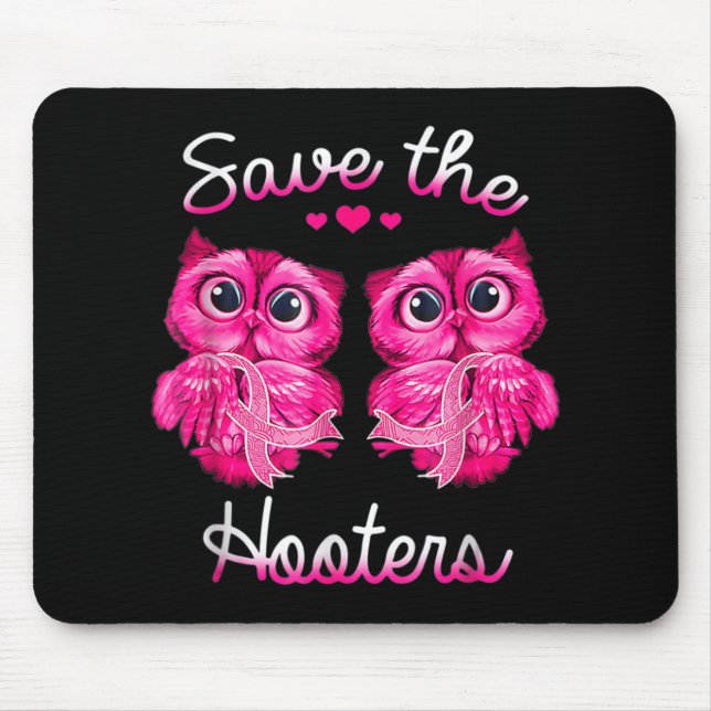 Owls Save A Hooters Pink Ribbon Breast Cancer Gift Mouse Mat (Front)