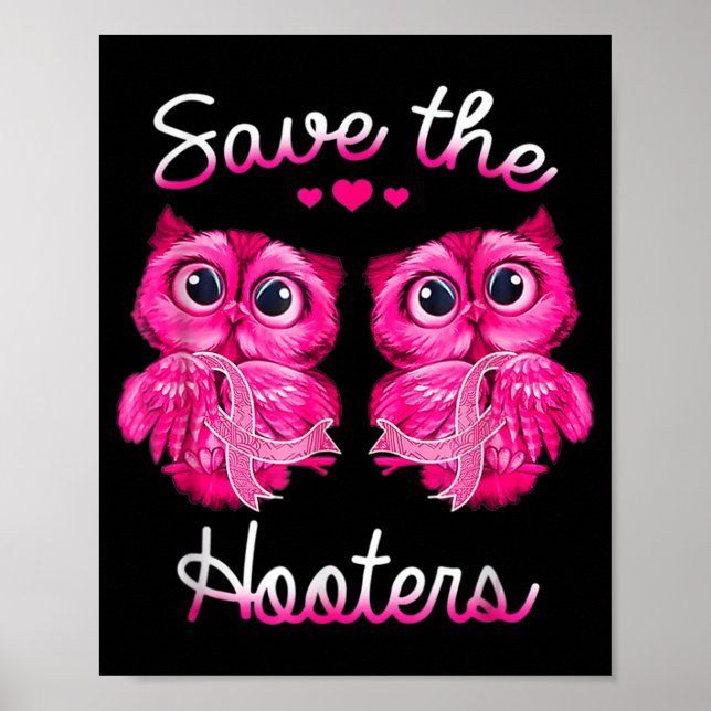 Owls Save A Hooters Pink Ribbon Breast Cancer Gift Poster (Front)