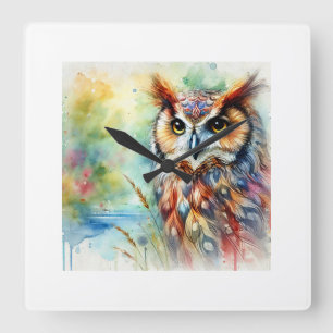 Owls serenity 030924AREF105 - Watercolor Square Wall Clock