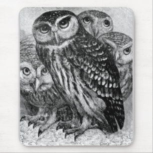 Owls, vintage engraving mouse mat