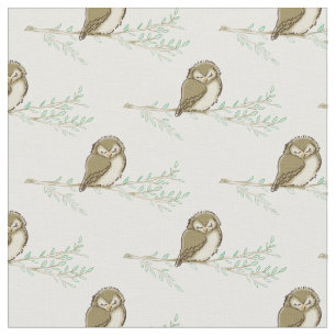 Owls Watercolor Baby Room Decor Fabric