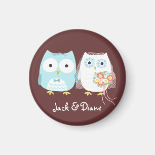 Owls Wedding Bride and Groom Cute Couple Custom Magnet