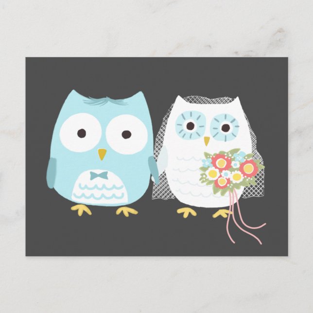 Owls Wedding Bride and Groom Cute Couple Postcard (Front)