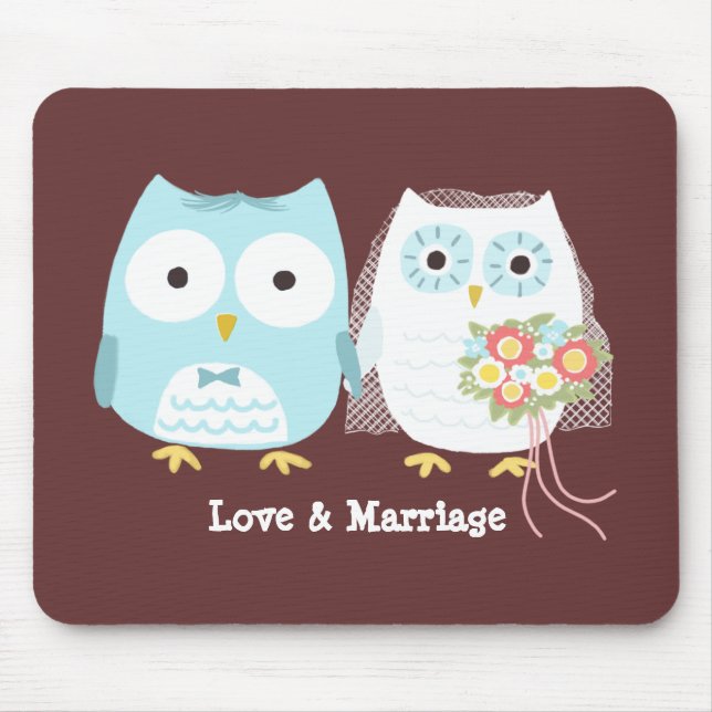Owls Wedding Bride and Groom Cute Newlyweds Mouse Mat (Front)