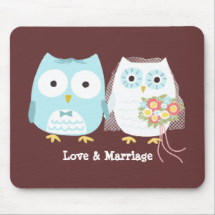 Owls Wedding Bride and Groom with Custom Text Mouse Mat