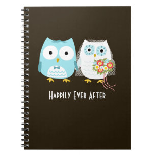 Owls Wedding - Bride and Groom with Custom Text Notebook