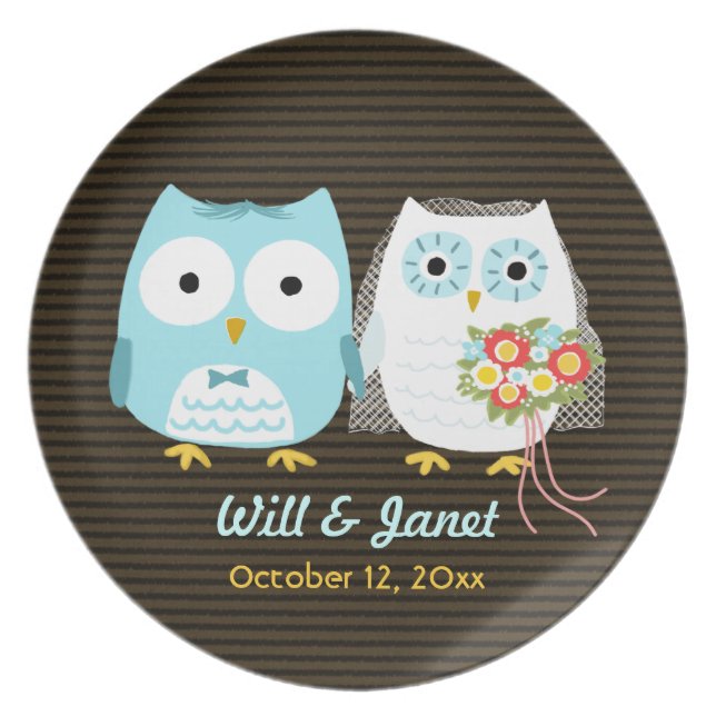 Owls Wedding Couple | Cute Bride and Groom Custom Plate (Front)