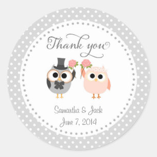 Owls Wedding Thank You Sticker