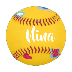Owls with hearts on orange baseball
