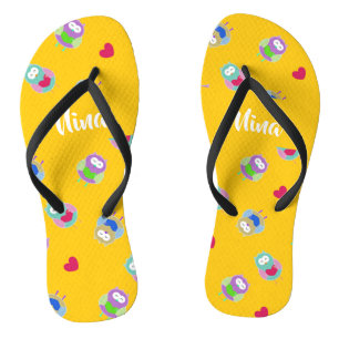 Owls with hearts on orange flip flops