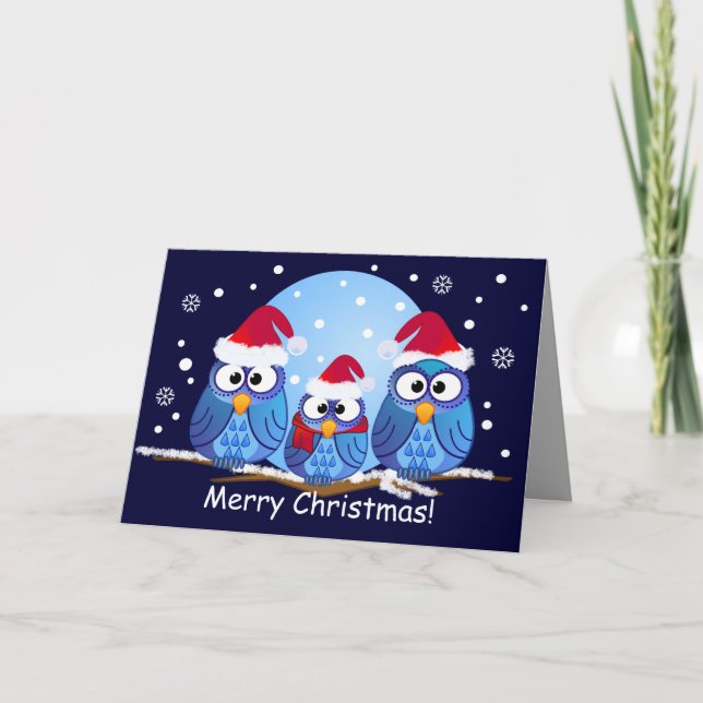 owls with Santa hats Holiday Card (Front)