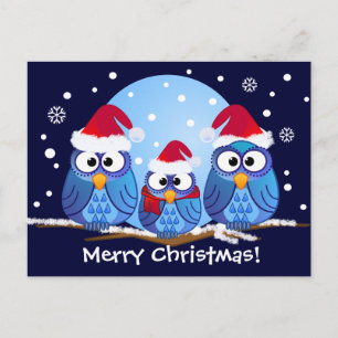 Owls with Santa hats Holiday Postcard