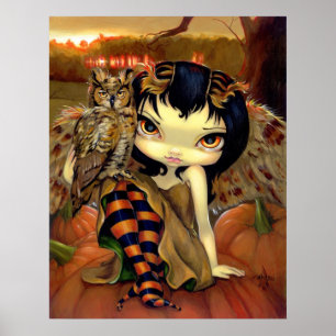 Owlyn in Autumn ART PRINT owl fairy halloween