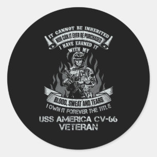 Own forever the title uss america cv-66 veteran classic round sticker