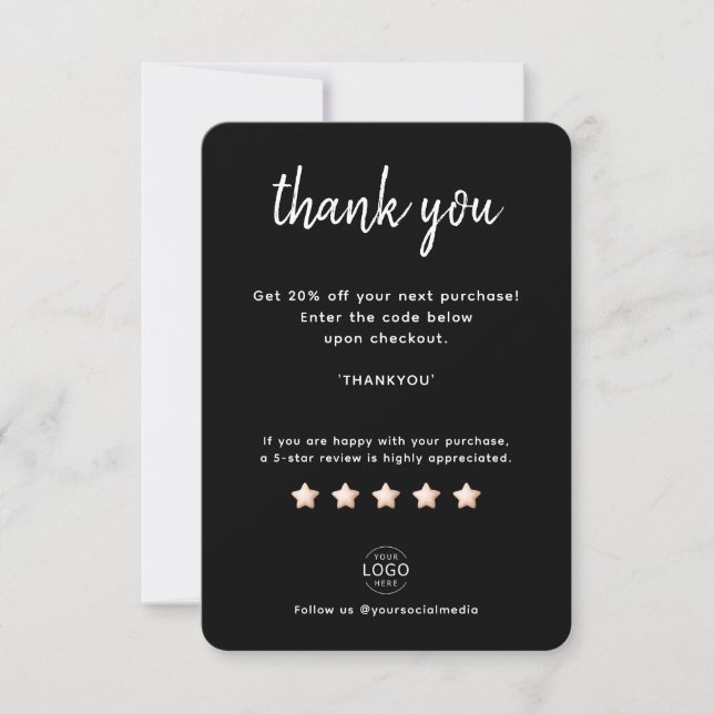 Own Logo Black White Small Business Thank You Card (Front)